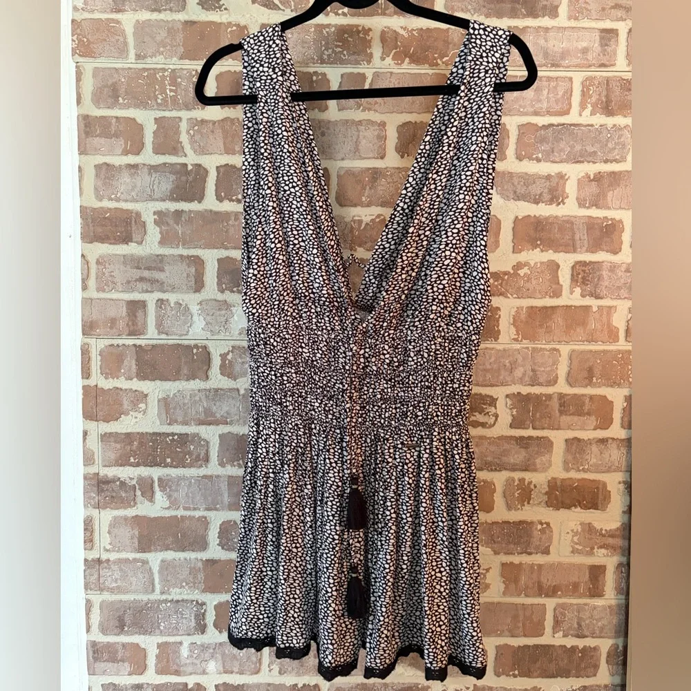 Maaji Boho Printed Sleeveless Mini Dress Size M Elastic Empire Waist Tassel Tie